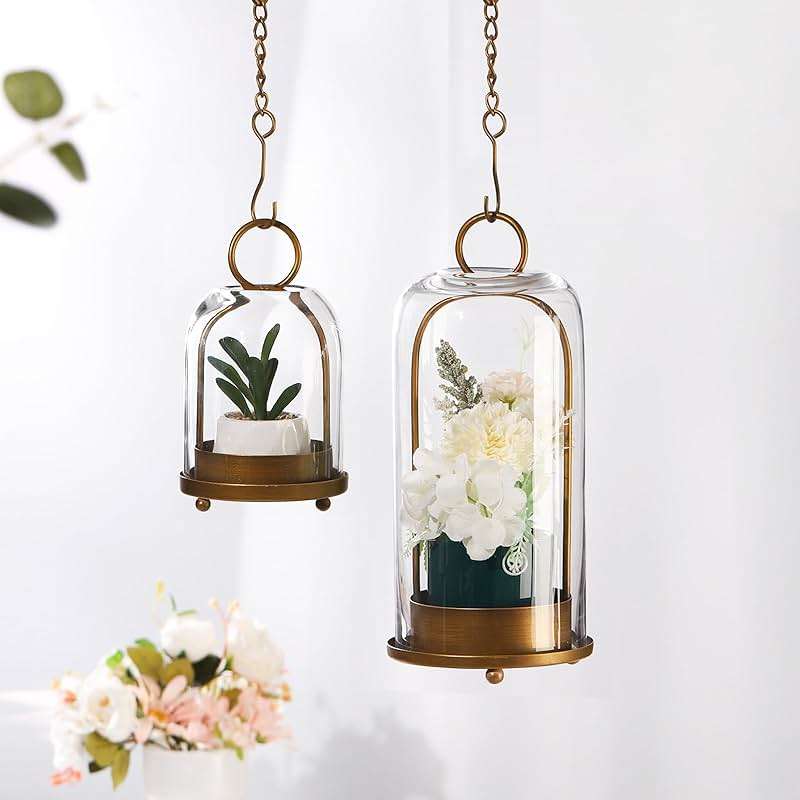 5" & 4" Wide Versatile Metal Candle Holder with Handmade Sturdy Glass Dome in Brass for Pillar Candle & Plants, 5.1" xH11.8 4" xH7.5, Industrial, Farmhouse, Shabby Chic. (2, Brass, Large & Small) - Image 6