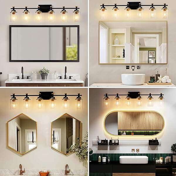 Aixialin 6 Bathroom Vanity Lights, Black and Gold Bathroom Light Fixtures, Sconces Wall Lighting with Clear Glass Shade, Modern Brushed Gold Vanity Lighting Fixtures for Bathroom, Bedroom, Hallway - Image 7