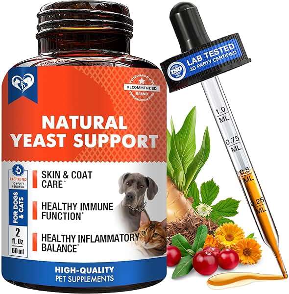 Natural Cats & Dogs Yeast Infection Anti Itch Treatment - Itchy Ears, Skin & Allergy Symptoms Relief - Reduces Inflammation & Relieves Irritation - Herbal Medicine Supplement Drops - Image 1