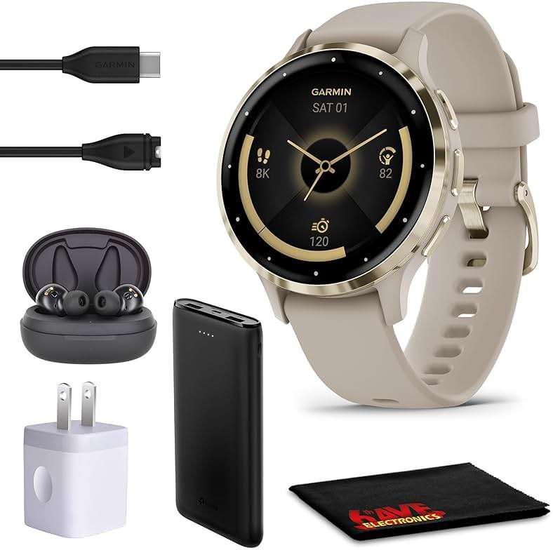 Garmin Venu 3S Advanced Fitness & Health Tracker Smart Watch Soft Gold Stainless Steel Bezel with 41 MM French Gray Case and Silicone Band and 1.2 Inch AMOLED Touch Screen Display - Image 1