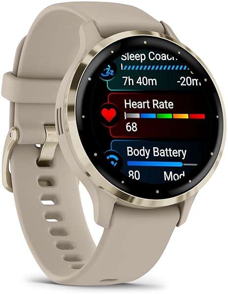Garmin Venu 3S Advanced Fitness & Health Tracker Smart Watch Soft Gold Stainless Steel Bezel with 41 MM French Gray Case and Silicone Band and 1.2 Inch AMOLED Touch Screen Display - Image 2