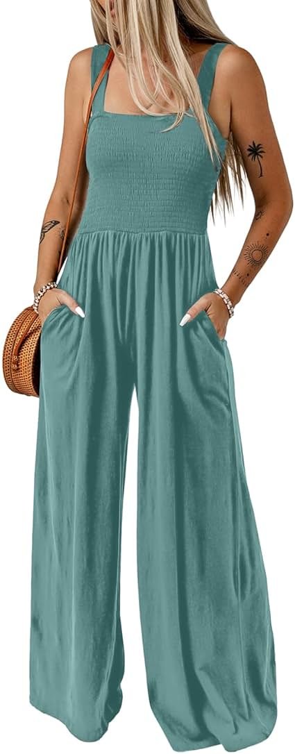 Dokotoo Women's Casual Loose Overalls Jumpsuits One Piece Sleeveless Wide Leg Long Pant Rompers With Pockets - Product Image