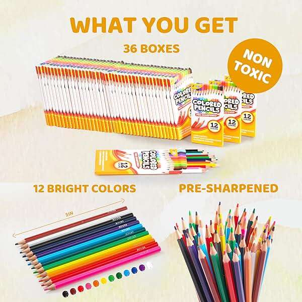 JOYIN 432 Count Colored Pencils Bulk, Colored Pencils for Kids 3+, 12 Colors, 36 Packs, Pre-sharpened Coloring Art Supplies, School Supplies - Image 3