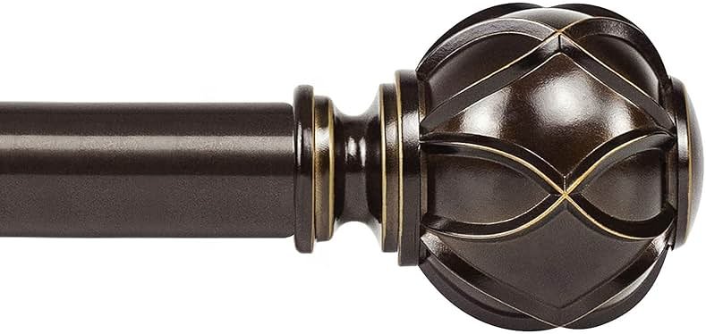 KAMANINA Curtain Rods for Windows 72 to 144 Inches (6-12ft) Long Heavy Duty Curtain Rod, 7/8 Inch Adjustable Decorative Drapery Rods with Netted Texture Finials, Bronze - Product Image