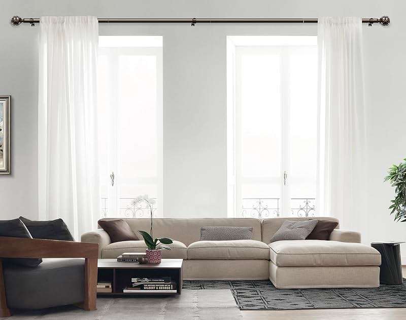 KAMANINA Curtain Rods for Windows 72 to 144 Inches (6-12ft) Long Heavy Duty Curtain Rod, 7/8 Inch Adjustable Decorative Drapery Rods with Netted Texture Finials, Bronze - Image 2