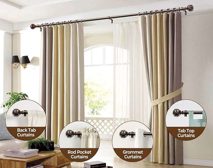 KAMANINA Curtain Rods for Windows 72 to 144 Inches (6-12ft) Long Heavy Duty Curtain Rod, 7/8 Inch Adjustable Decorative Drapery Rods with Netted Texture Finials, Bronze - Image 6