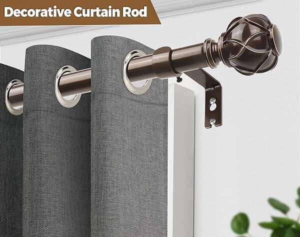 KAMANINA Curtain Rods for Windows 72 to 144 Inches (6-12ft) Long Heavy Duty Curtain Rod, 7/8 Inch Adjustable Decorative Drapery Rods with Netted Texture Finials, Bronze - Image 7
