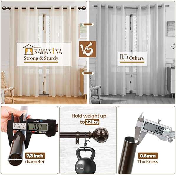 KAMANINA Curtain Rods for Windows 72 to 144 Inches (6-12ft) Long Heavy Duty Curtain Rod, 7/8 Inch Adjustable Decorative Drapery Rods with Netted Texture Finials, Bronze - Image 8