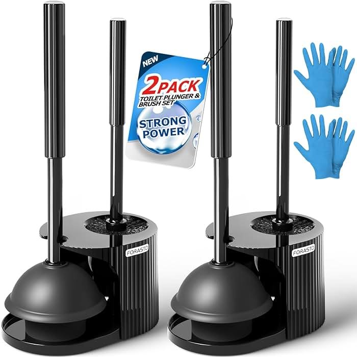 FORASTO 2Pack 2 in 1 Toilet Brush and Plunger Set, Extended Handle Plunger,Toilet Bowl Brush Plunger Set,Bathroom Cleaning Tools,Toilet Brush Plunger Combo,Cleaning Brush,Cleaning Supplies - Product Image