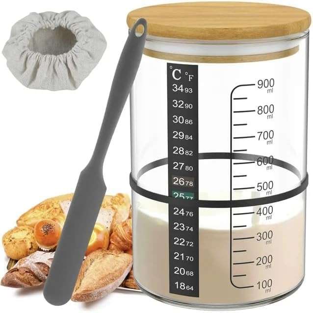 BRIRILINE Pro Sourdough Bread Starter Kit - 34 oz sourdough jar with 5 unique features for the perfect sour dough bread & sourdough starter kit - baking supplies (34oz-1pack) - Image 1