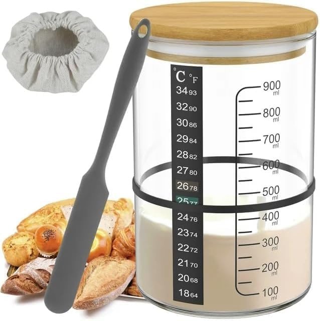 BRIRILINE Pro Sourdough Bread Starter Kit - 34 oz sourdough jar with 5 unique features for the perfect sour dough bread & sourdough starter kit - baking supplies (34oz-1pack) - Product Image