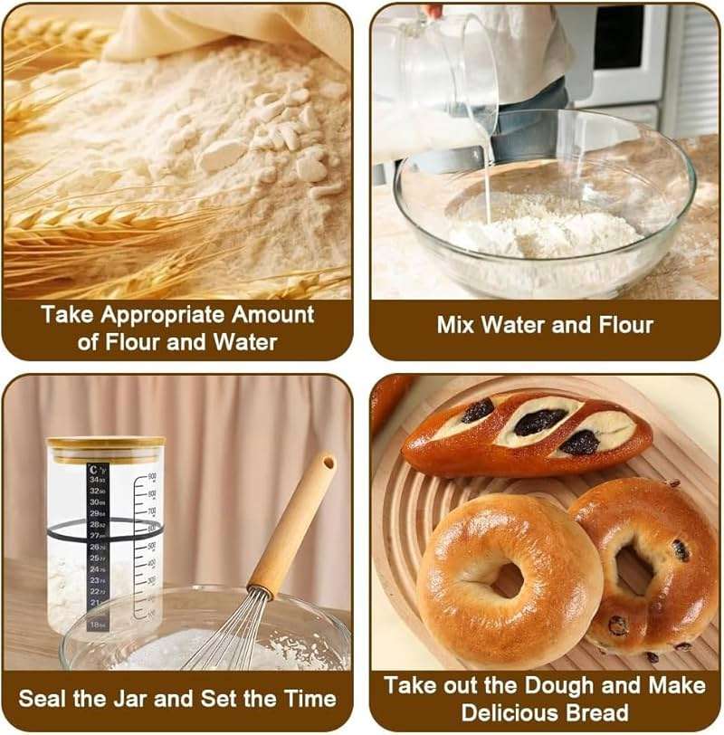 BRIRILINE Pro Sourdough Bread Starter Kit - 34 oz sourdough jar with 5 unique features for the perfect sour dough bread & sourdough starter kit - baking supplies (34oz-1pack) - Image 6