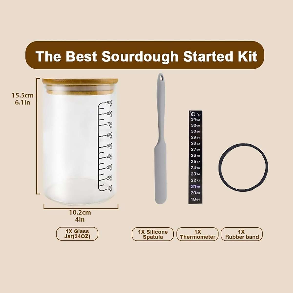 BRIRILINE Pro Sourdough Bread Starter Kit - 34 oz sourdough jar with 5 unique features for the perfect sour dough bread & sourdough starter kit - baking supplies (34oz-1pack) - Image 7