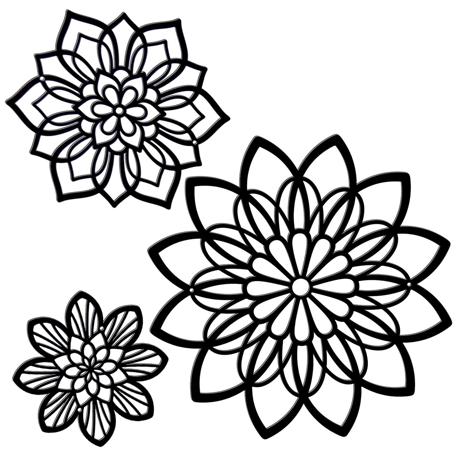 Zzbakress 3 Pieces Metal Flowers Wall Decor, Black Wall Decors, Flower Art Wall Decor Farmhouse Wall Decoration Multiple Flowers Hanging Decor for Bathroom Living Room Garden Office (Black Elegant) - Image 1