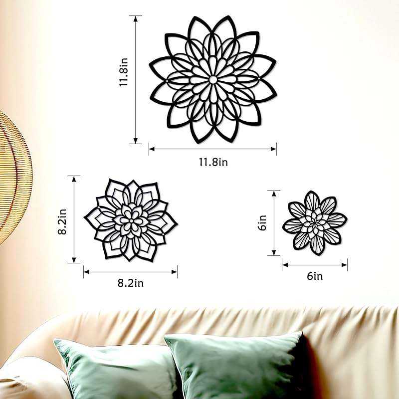 Zzbakress 3 Pieces Metal Flowers Wall Decor, Black Wall Decors, Flower Art Wall Decor Farmhouse Wall Decoration Multiple Flowers Hanging Decor for Bathroom Living Room Garden Office (Black Elegant) - Image 3