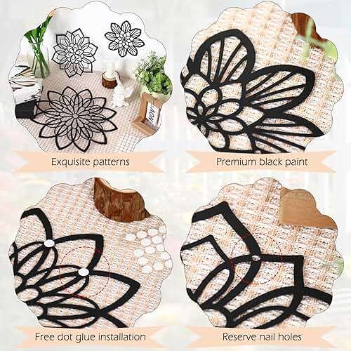 Zzbakress 3 Pieces Metal Flowers Wall Decor, Black Wall Decors, Flower Art Wall Decor Farmhouse Wall Decoration Multiple Flowers Hanging Decor for Bathroom Living Room Garden Office (Black Elegant) - Image 4