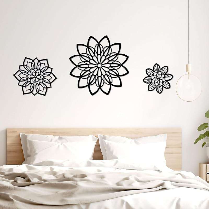 Zzbakress 3 Pieces Metal Flowers Wall Decor, Black Wall Decors, Flower Art Wall Decor Farmhouse Wall Decoration Multiple Flowers Hanging Decor for Bathroom Living Room Garden Office (Black Elegant) - Image 5