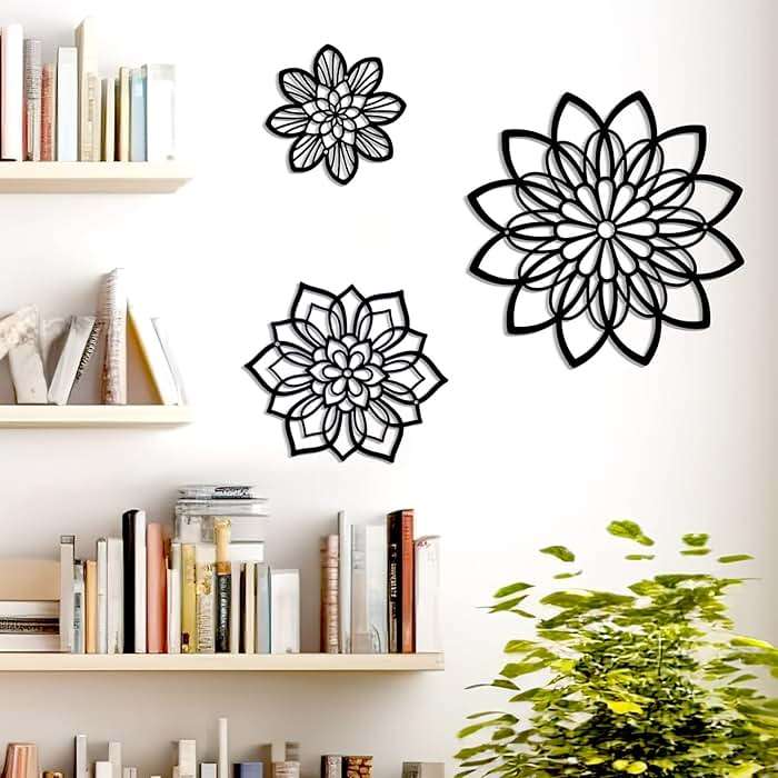 Zzbakress 3 Pieces Metal Flowers Wall Decor, Black Wall Decors, Flower Art Wall Decor Farmhouse Wall Decoration Multiple Flowers Hanging Decor for Bathroom Living Room Garden Office (Black Elegant) - Image 6