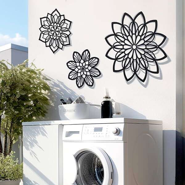 Zzbakress 3 Pieces Metal Flowers Wall Decor, Black Wall Decors, Flower Art Wall Decor Farmhouse Wall Decoration Multiple Flowers Hanging Decor for Bathroom Living Room Garden Office (Black Elegant) - Image 7