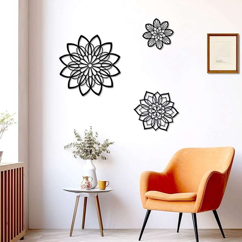 Zzbakress 3 Pieces Metal Flowers Wall Decor, Black Wall Decors, Flower Art Wall Decor Farmhouse Wall Decoration Multiple Flowers Hanging Decor for Bathroom Living Room Garden Office (Black Elegant) - Image 8