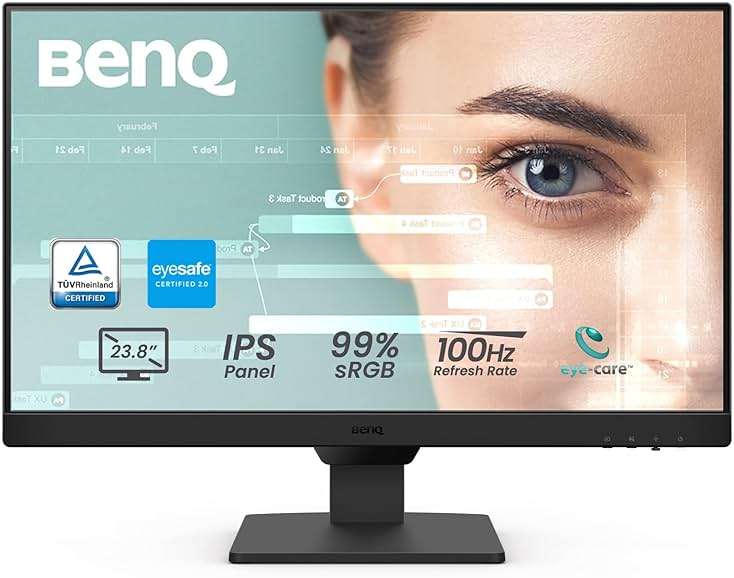 BenQ GW2490 24" Computer Monitor 100Hz FHD 1920x1080p IPS Eye-Care Tech VESA Mount Thin Bezel Low Blue Light Adaptive Brightness Wall Mount Built-in Speakers DisplayPort HDMI Port2 - Image 1