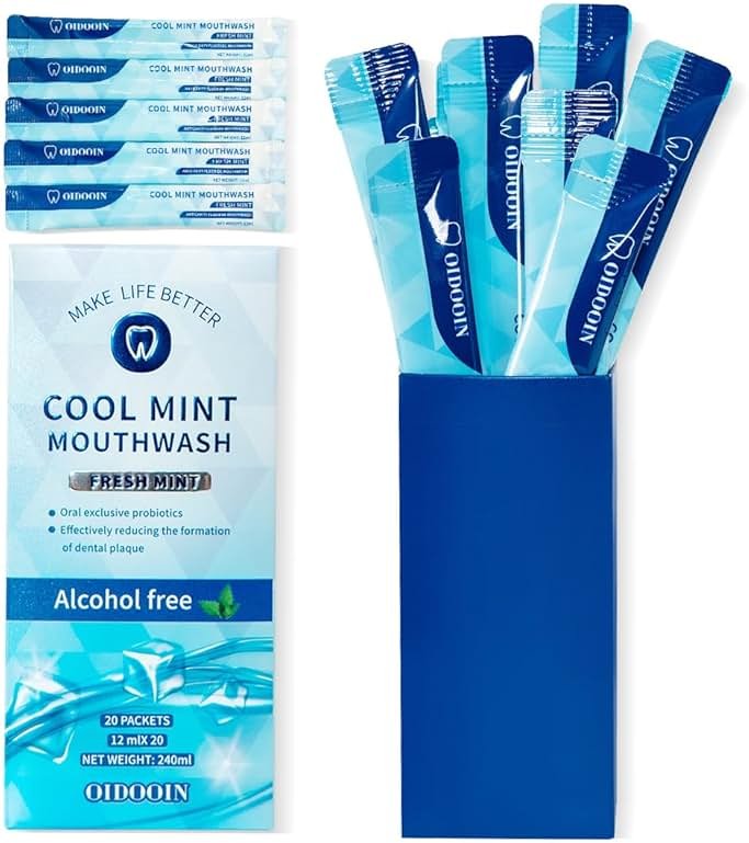 Strong Mint Mouthwash Alcohol Free for Adults, TSA Approved Travel Size, Prevents Cavities, Fluoride Free (0.41 Fl Oz, Pack of 20) - Product Image