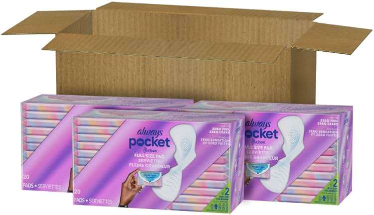 Always Pocket Feminine Pads with FlexFoam, Size 2, Heavy Flow, with Wings, Unscented, 60 Count (3 Packs of 20) - Image 10