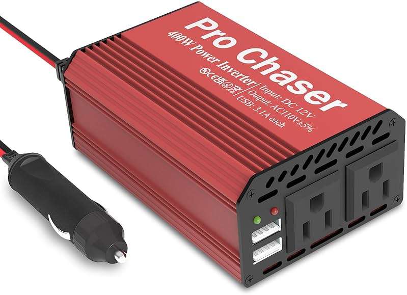 Pro Chaser 400W Power Inverters for Vehicles - DC 12v to AC 110v Car Inverter Converter, 6.2A Dual USB Charging Ports, Dual AC Adapter for Laptops Air Compressor - Image 1