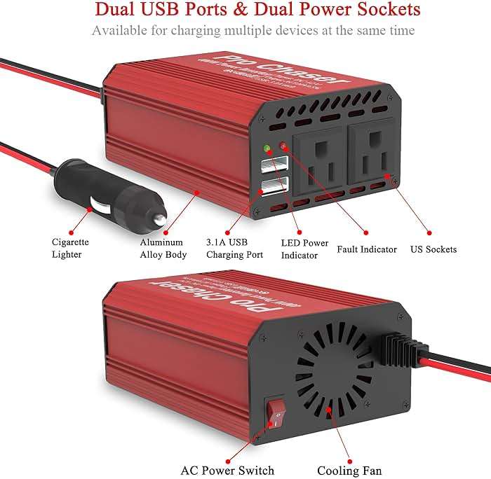 Pro Chaser 400W Power Inverters for Vehicles - DC 12v to AC 110v Car Inverter Converter, 6.2A Dual USB Charging Ports, Dual AC Adapter for Laptops Air Compressor - Image 5