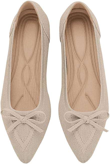 TINGRISE Women's Flats Pointed Toe Bow Knit Ballet Shoes Comfortable Dressy Mesh Slip On Flat - Image 1