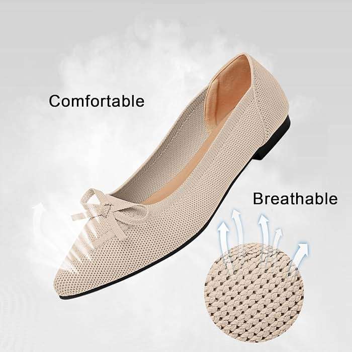 TINGRISE Women's Flats Pointed Toe Bow Knit Ballet Shoes Comfortable Dressy Mesh Slip On Flat - Image 2