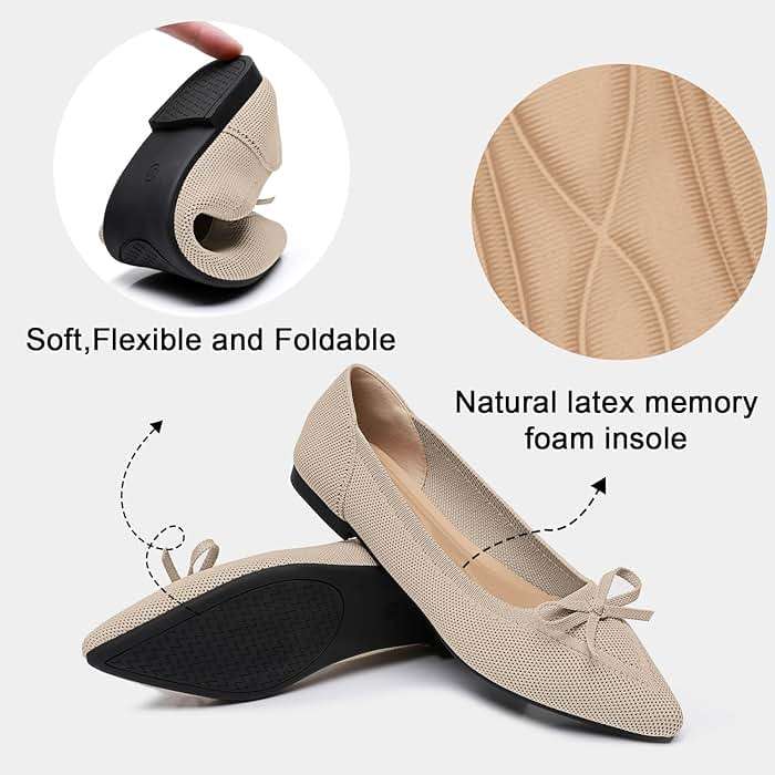 TINGRISE Women's Flats Pointed Toe Bow Knit Ballet Shoes Comfortable Dressy Mesh Slip On Flat - Image 3
