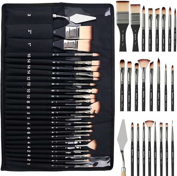 Nicpro 26pcs Paint Brush Set, Professional Paintbrushes with Palette Knife, Craft Paint Brushes for Acrylic Painting, Oil, Watercolor, Gouache & Canvas, Drawing & Art Supplies for Adults, Kids Artists - Image 2