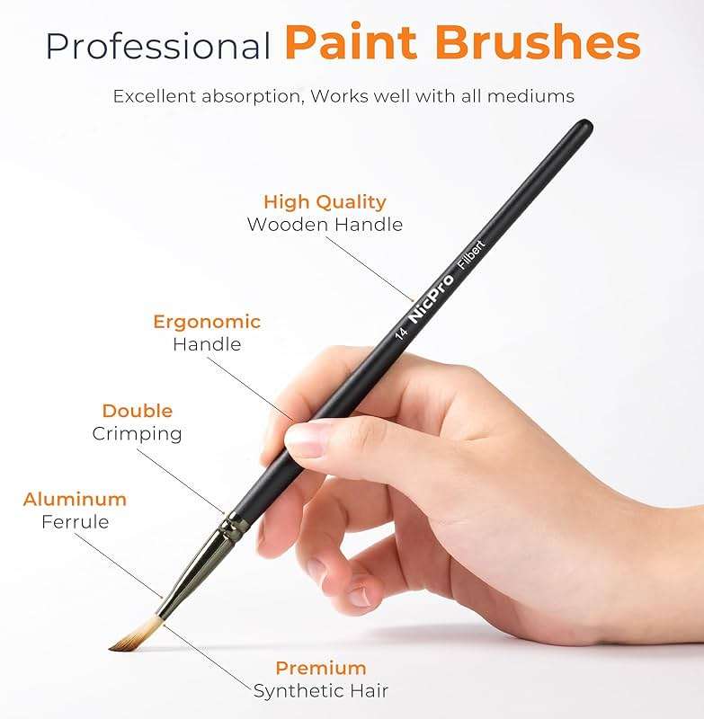 Nicpro 26pcs Paint Brush Set, Professional Paintbrushes with Palette Knife, Craft Paint Brushes for Acrylic Painting, Oil, Watercolor, Gouache & Canvas, Drawing & Art Supplies for Adults, Kids Artists - Image 4