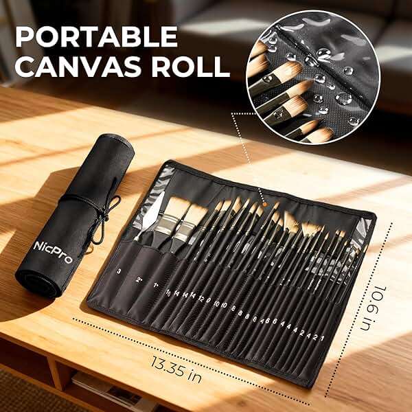 Nicpro 26pcs Paint Brush Set, Professional Paintbrushes with Palette Knife, Craft Paint Brushes for Acrylic Painting, Oil, Watercolor, Gouache & Canvas, Drawing & Art Supplies for Adults, Kids Artists - Image 7