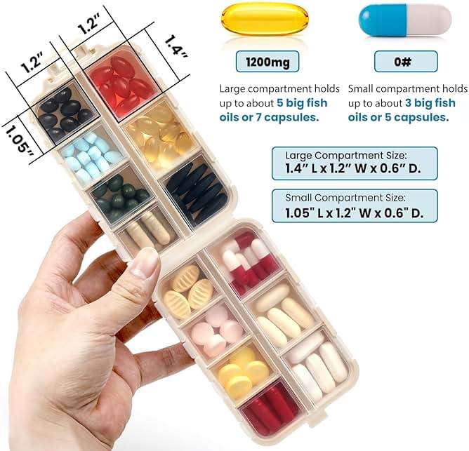 LANDNEOO 14 Grids Pill Organizer Box with Labels, Travel Medication Holder Dispenser Case Kit, Pocket Daily Pharmacy Container for Fish Oil Vitamin Supplement Storage, Khaki Pink Grey, 3 Pack - Image 2