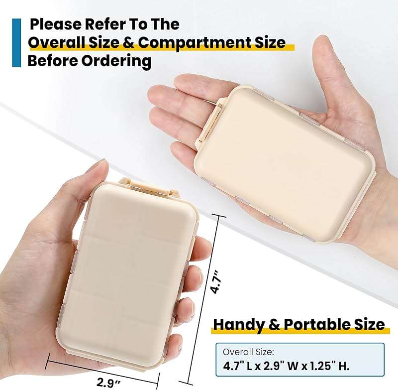 LANDNEOO 14 Grids Pill Organizer Box with Labels, Travel Medication Holder Dispenser Case Kit, Pocket Daily Pharmacy Container for Fish Oil Vitamin Supplement Storage, Khaki Pink Grey, 3 Pack - Image 3