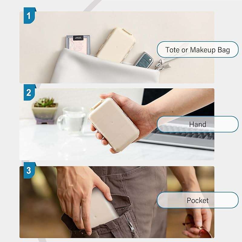 LANDNEOO 14 Grids Pill Organizer Box with Labels, Travel Medication Holder Dispenser Case Kit, Pocket Daily Pharmacy Container for Fish Oil Vitamin Supplement Storage, Khaki Pink Grey, 3 Pack - Image 4