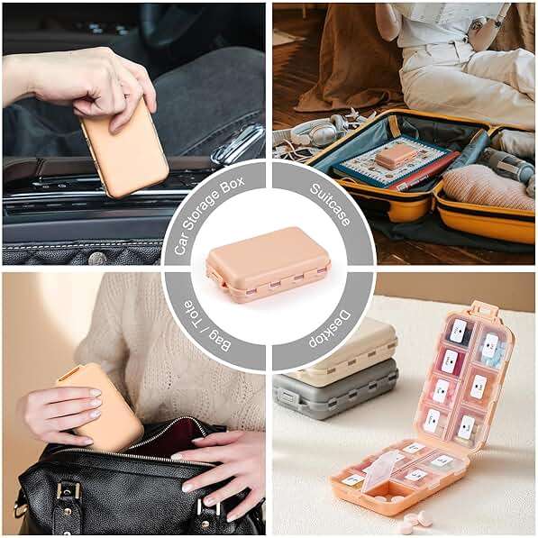 LANDNEOO 14 Grids Pill Organizer Box with Labels, Travel Medication Holder Dispenser Case Kit, Pocket Daily Pharmacy Container for Fish Oil Vitamin Supplement Storage, Khaki Pink Grey, 3 Pack - Image 7