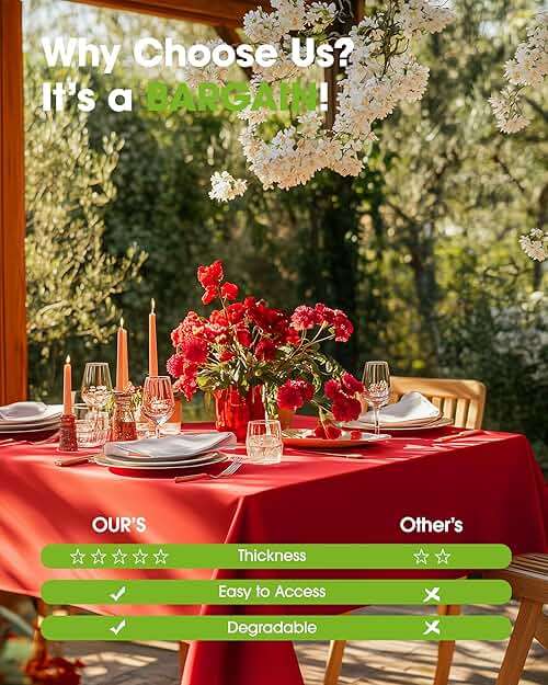 Pureegg Plastic Table Cloth Disposable 10 Pack, 54 x 108 Inch Table Cloths, Valentines Day, Thanksgiving, Christmas Decorations, Fall Tablecloths, Rectangle, Plastic Cover, Leakproof & Sturdy, Red - Image 7