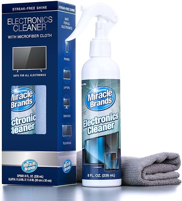 MiracleSpray for Electronics Cleaning, Safe Multisurface Cleaner for Any TV, Phone, Monitor, Keyboard, Screen, Computer, Includes Microfiber Towel - 8 Ounce Kit - Product Image
