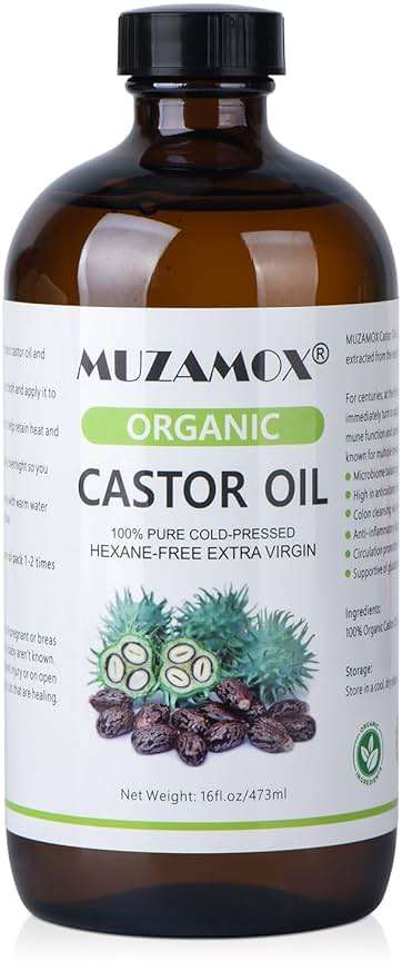 Castor Oil Organic Cold Pressed Unrefined Glass Bottle, 100% Pure and Hexane Free, Ideal for Castor Oil Pack, Skin Care, and Hair Growth, 16 Fl Oz - Image 1
