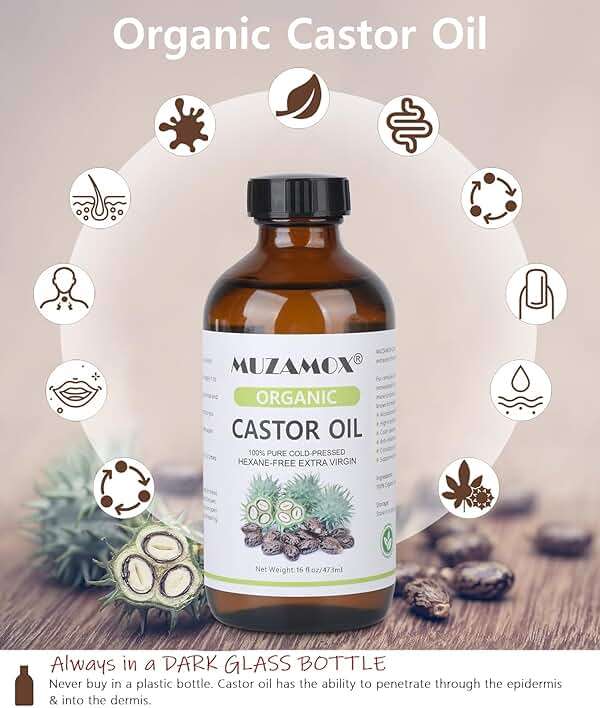 Castor Oil Organic Cold Pressed Unrefined Glass Bottle, 100% Pure and Hexane Free, Ideal for Castor Oil Pack, Skin Care, and Hair Growth, 16 Fl Oz - Image 2