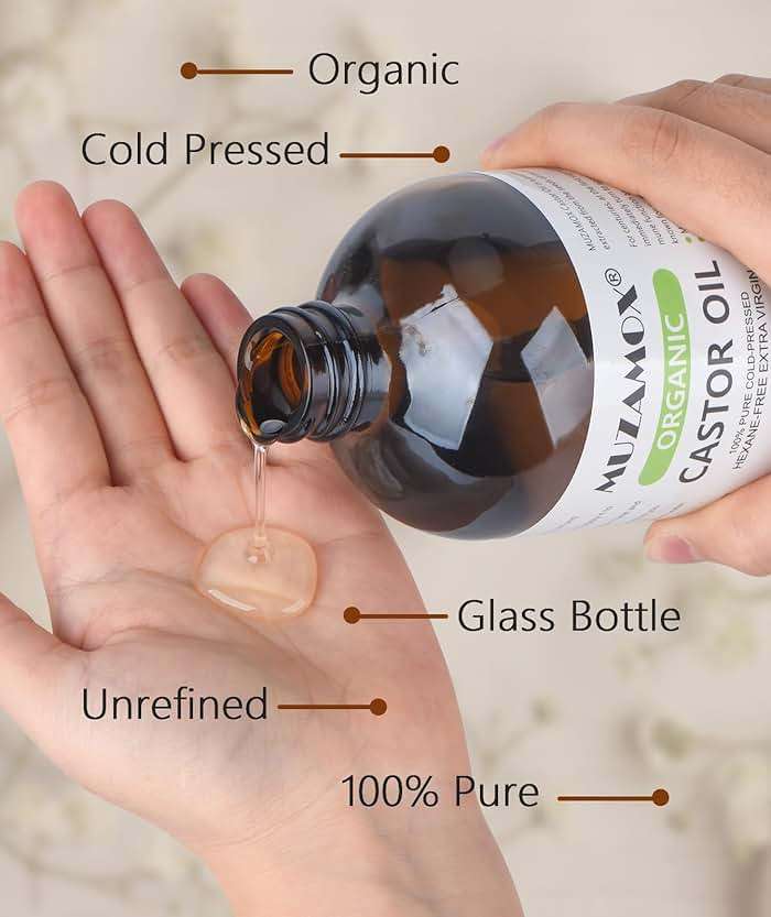 Castor Oil Organic Cold Pressed Unrefined Glass Bottle, 100% Pure and Hexane Free, Ideal for Castor Oil Pack, Skin Care, and Hair Growth, 16 Fl Oz - Image 3