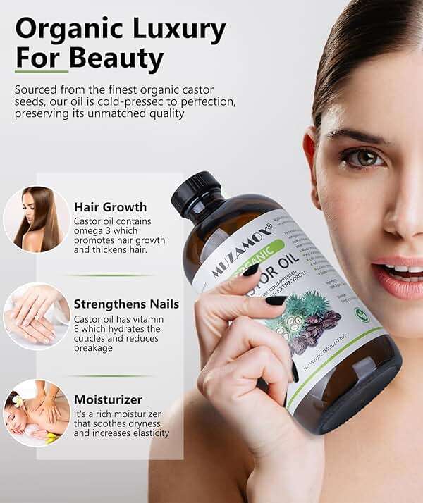 Castor Oil Organic Cold Pressed Unrefined Glass Bottle, 100% Pure and Hexane Free, Ideal for Castor Oil Pack, Skin Care, and Hair Growth, 16 Fl Oz - Image 6