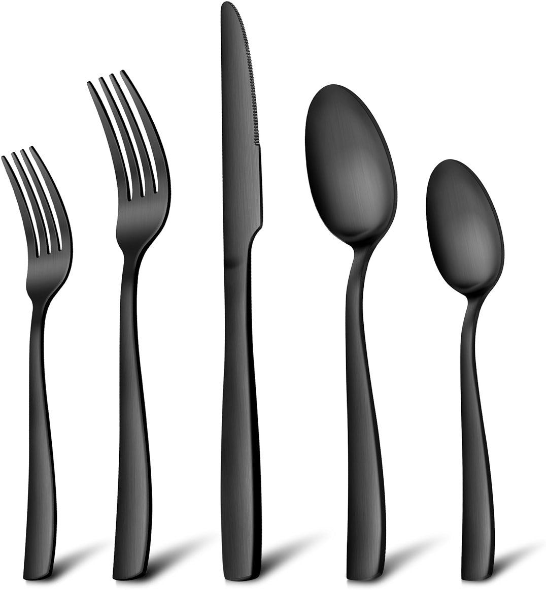 E-far Matte Black Silverware Set for 4, 20 Pieces Stainless Steel Flatware Eating Utensils Set for Home Kitchen Restaurant, Metal Forks Spoons and Knives with Square Handle for Wedding Dinner Party - Product Image