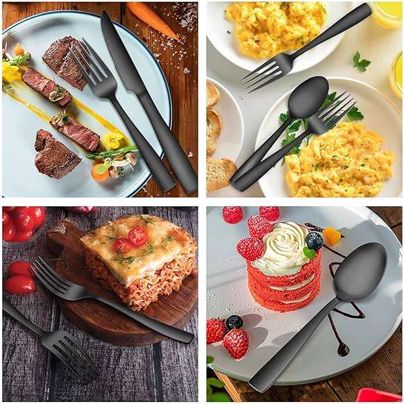 E-far Matte Black Silverware Set for 4, 20 Pieces Stainless Steel Flatware Eating Utensils Set for Home Kitchen Restaurant, Metal Forks Spoons and Knives with Square Handle for Wedding Dinner Party - Image 6