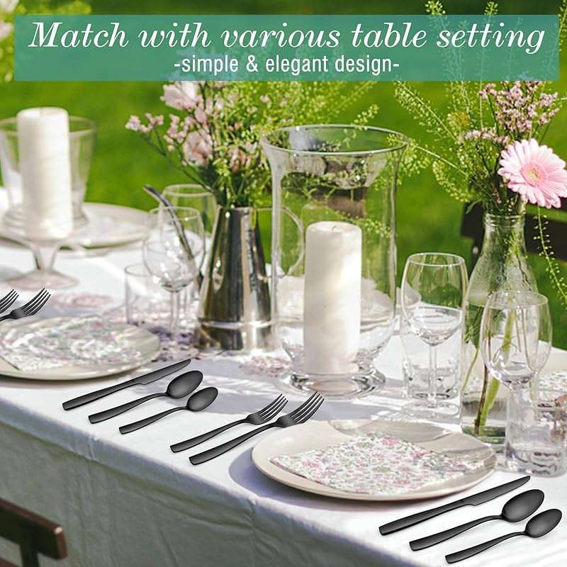 E-far Matte Black Silverware Set for 4, 20 Pieces Stainless Steel Flatware Eating Utensils Set for Home Kitchen Restaurant, Metal Forks Spoons and Knives with Square Handle for Wedding Dinner Party - Image 7