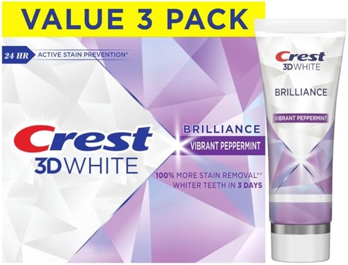 Crest 3D White Teeth Whitening Toothpaste for Adults, 4.6oz, 3 Pack, Stain Remover, Cavity Protection Fluoride Toothpaste, Strengthens Enamel, Faster Whitening, Brightens Teeth, Travel Size - Product Image