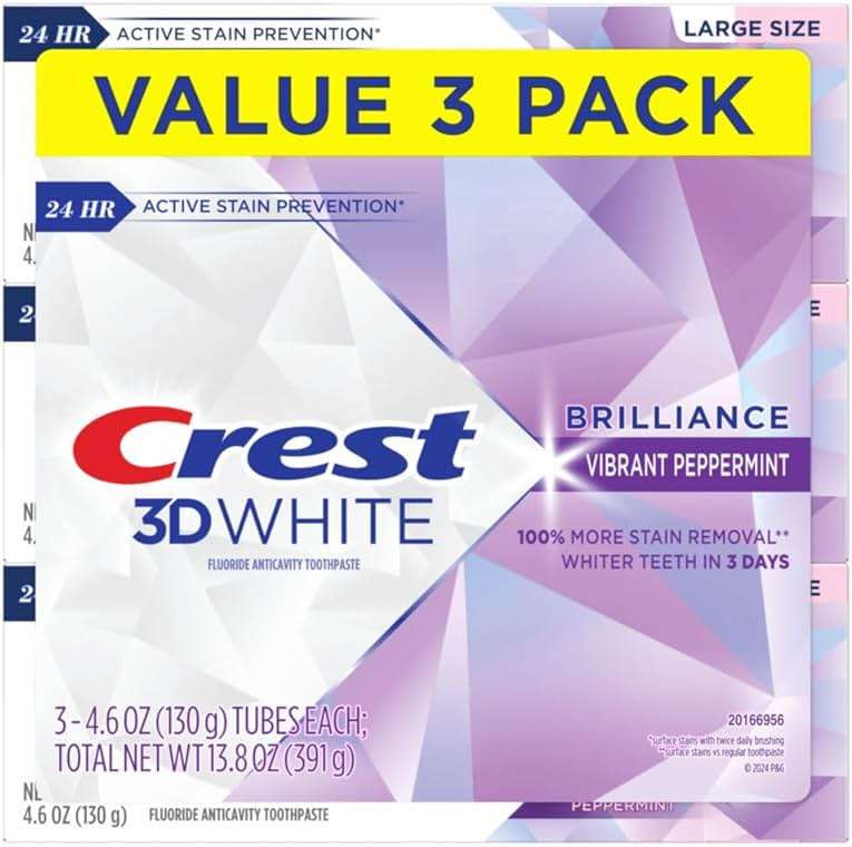 Crest 3D White Teeth Whitening Toothpaste for Adults, 4.6oz, 3 Pack, Stain Remover, Cavity Protection Fluoride Toothpaste, Strengthens Enamel, Faster Whitening, Brightens Teeth, Travel Size - Image 8